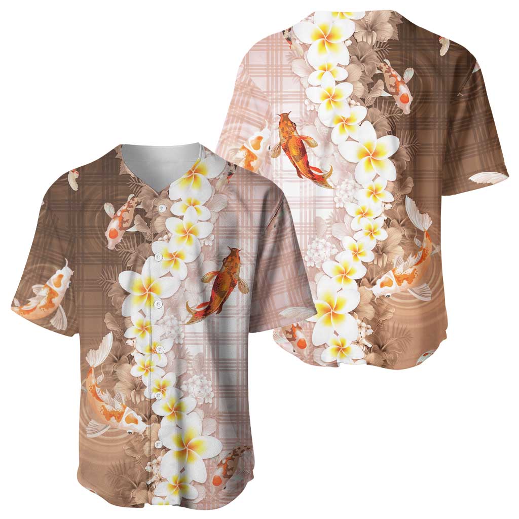 Hawaii And Japan Baseball Jersey Plumeria Lei With Koi Fish Beige LT05 - Polynesian Pride