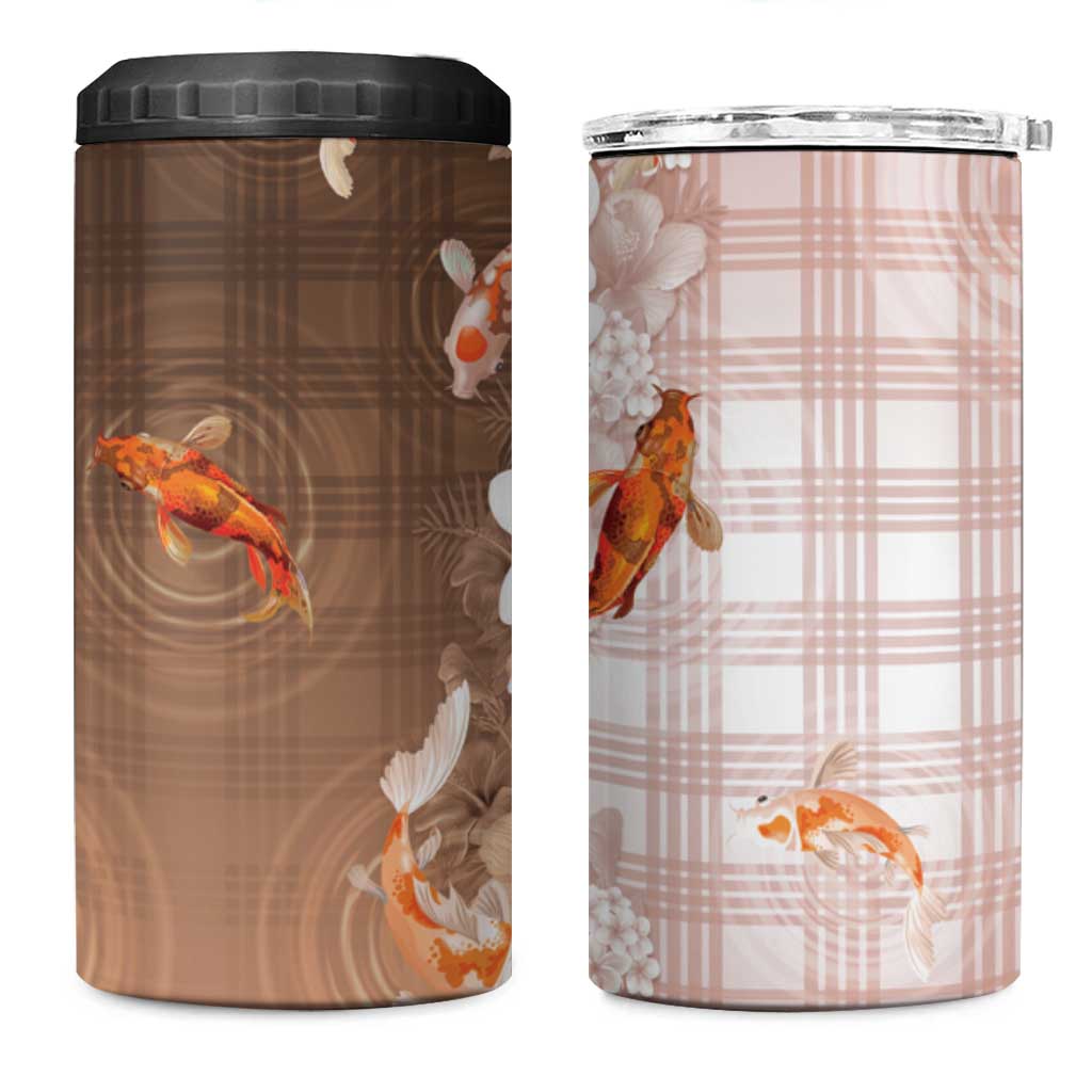 Hawaii And Japan 4 in 1 Can Cooler Tumbler Plumeria Lei With Koi Fish Beige LT05 One Size: 16 oz Beige - Polynesian Pride