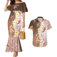 Hawaii And Japan Couples Matching Mermaid Dress and Hawaiian Shirt Plumeria Lei With Koi Fish Beige LT05 Beige - Polynesian Pride