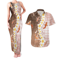 Hawaii And Japan Couples Matching Tank Maxi Dress and Hawaiian Shirt Plumeria Lei With Koi Fish Beige LT05 Beige - Polynesian Pride