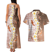 Hawaii And Japan Couples Matching Tank Maxi Dress and Hawaiian Shirt Plumeria Lei With Koi Fish Beige LT05 - Polynesian Pride