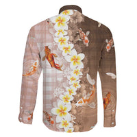 Hawaii And Japan Family Matching Long Sleeve Bodycon Dress and Hawaiian Shirt Plumeria Lei With Koi Fish Beige LT05 - Polynesian Pride