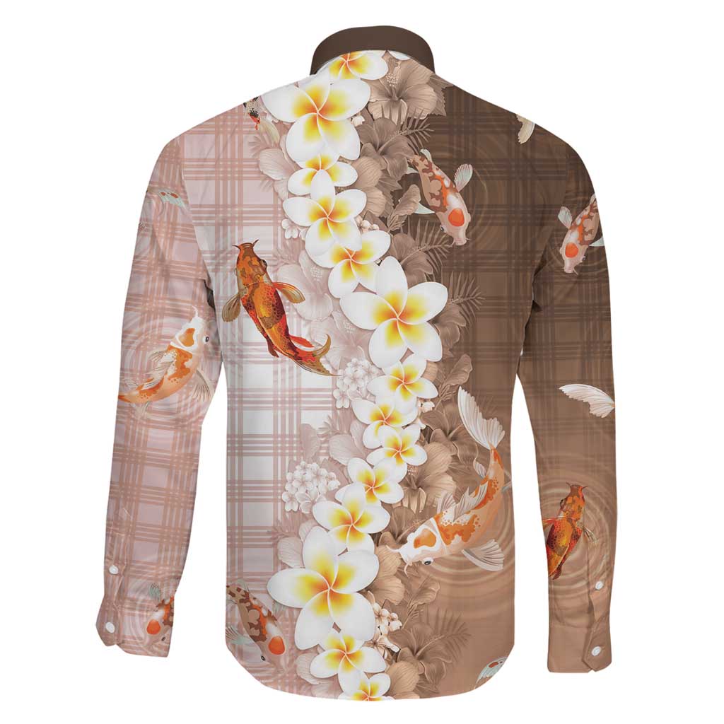 Hawaii And Japan Family Matching Off Shoulder Maxi Dress and Hawaiian Shirt Plumeria Lei With Koi Fish Beige LT05 - Polynesian Pride