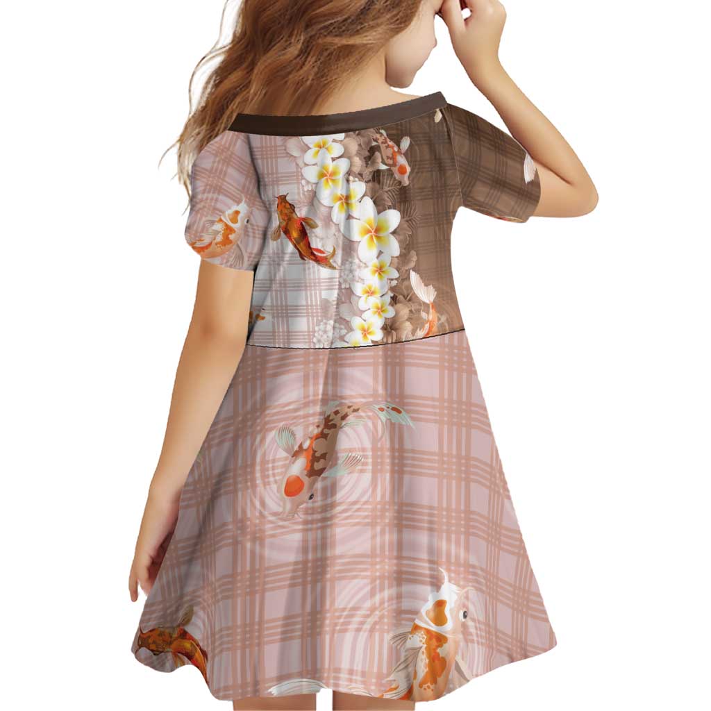 Hawaii And Japan Family Matching Off Shoulder Short Dress and Hawaiian Shirt Plumeria Lei With Koi Fish Beige LT05 - Polynesian Pride