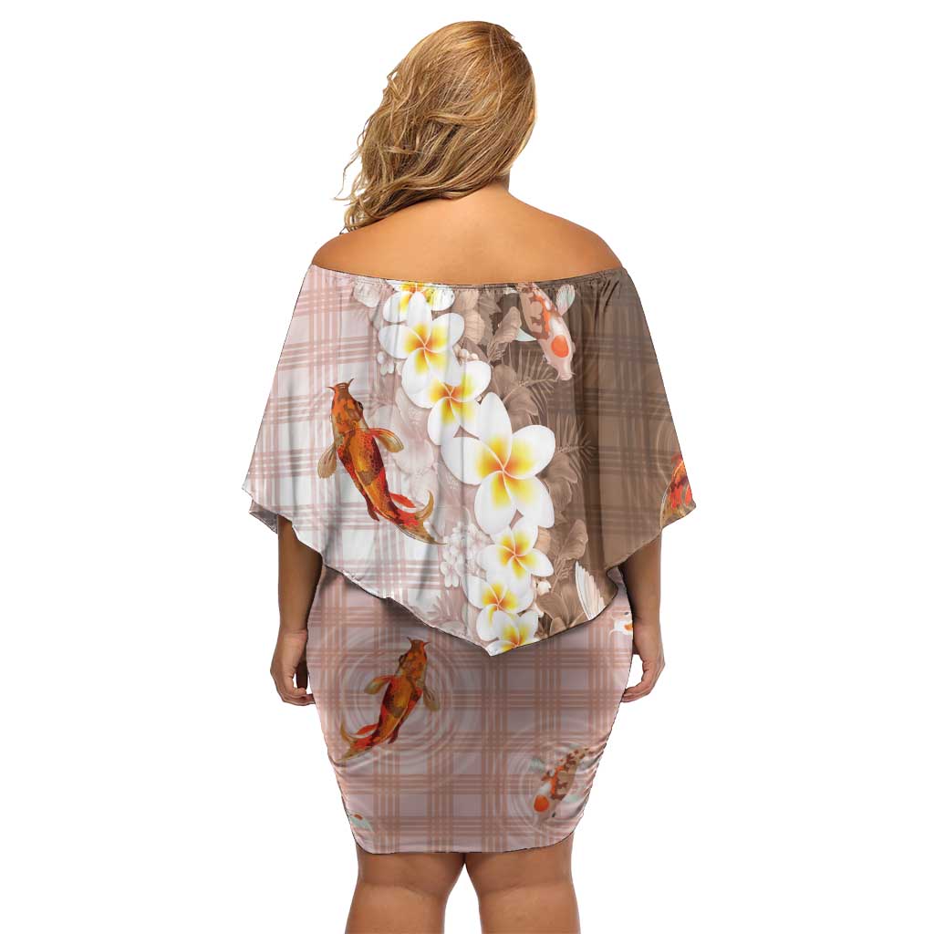 Hawaii And Japan Family Matching Off Shoulder Short Dress and Hawaiian Shirt Plumeria Lei With Koi Fish Beige LT05 - Polynesian Pride