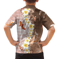 Hawaii And Japan Family Matching Summer Maxi Dress and Hawaiian Shirt Plumeria Lei With Koi Fish Beige LT05 - Polynesian Pride