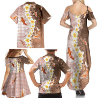 Hawaii And Japan Family Matching Summer Maxi Dress and Hawaiian Shirt Plumeria Lei With Koi Fish Beige LT05 - Polynesian Pride