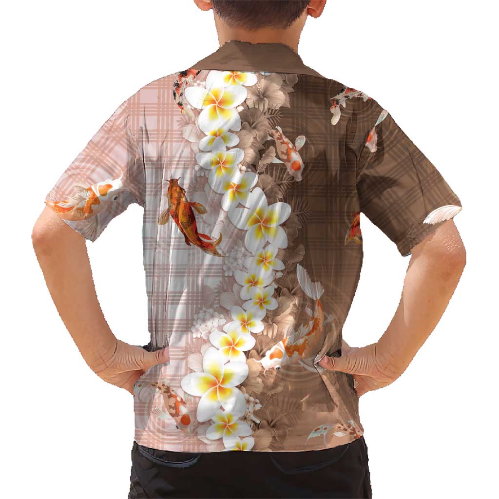 Hawaii And Japan Family Matching Tank Maxi Dress and Hawaiian Shirt Plumeria Lei With Koi Fish Beige LT05 - Polynesian Pride