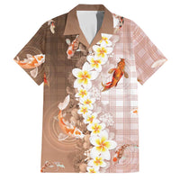Hawaii And Japan Family Matching Tank Maxi Dress and Hawaiian Shirt Plumeria Lei With Koi Fish Beige LT05 Dad's Shirt - Short Sleeve Beige - Polynesian Pride