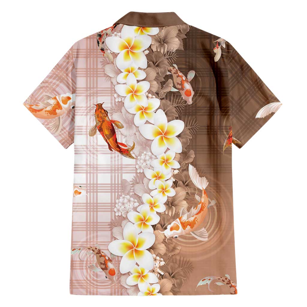 Hawaii And Japan Hawaiian Shirt Plumeria Lei With Koi Fish Beige - Polynesian Pride