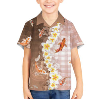 Hawaii And Japan Hawaiian Shirt Plumeria Lei With Koi Fish Beige - Polynesian Pride