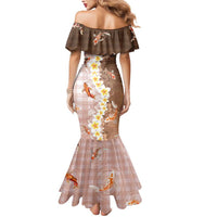 Hawaii And Japan Mermaid Dress Plumeria Lei With Koi Fish Beige LT05 - Polynesian Pride