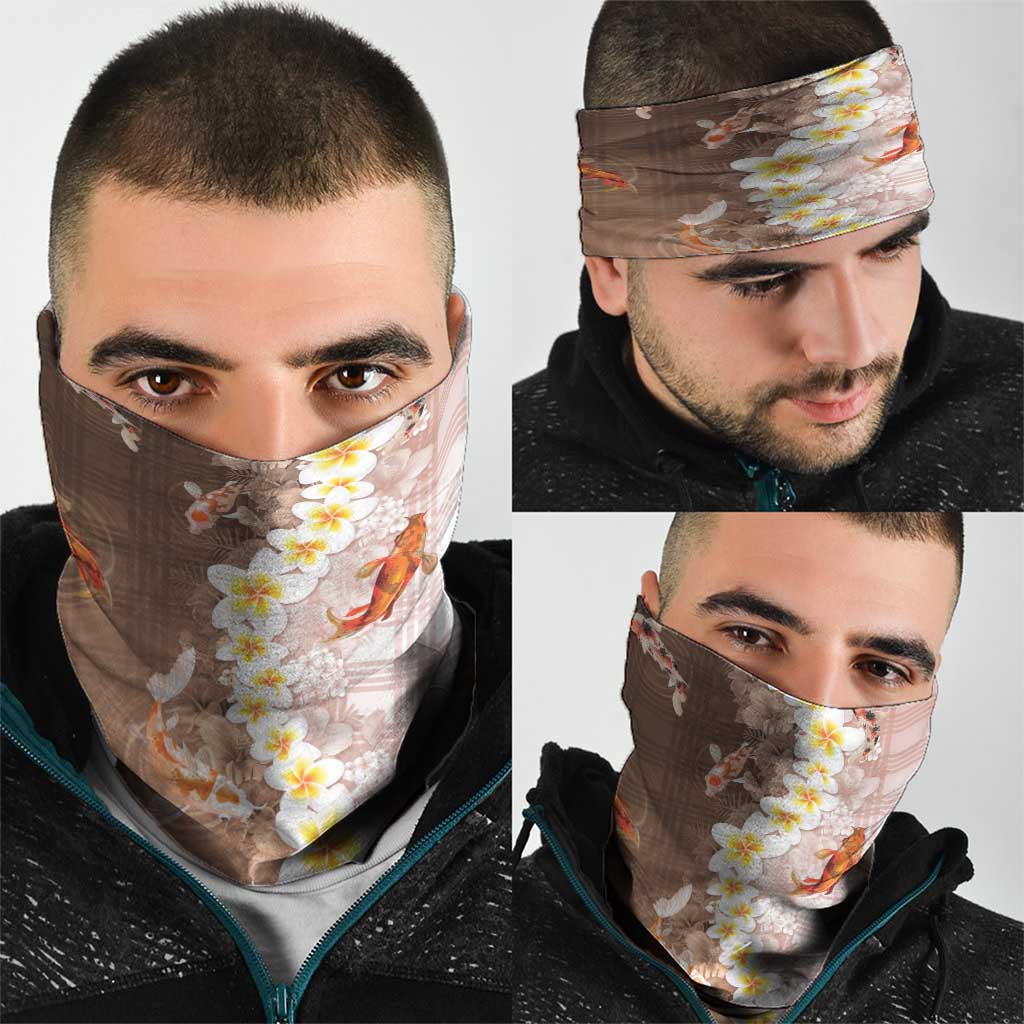 Hawaii And Japan Neck Gaiter Plumeria Lei With Koi Fish Beige - Polynesian Pride