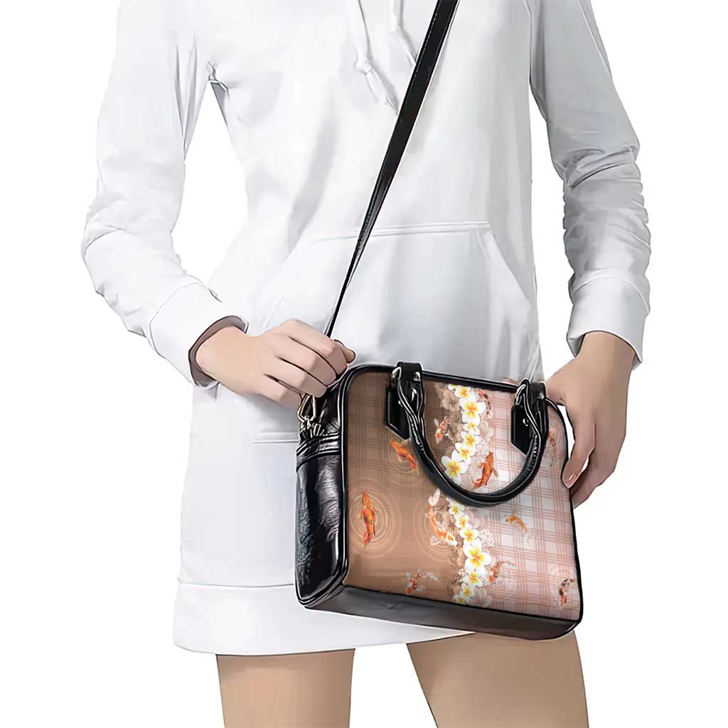 Hawaii And Japan Shoulder Handbag Plumeria Lei With Koi Fish Beige - Polynesian Pride