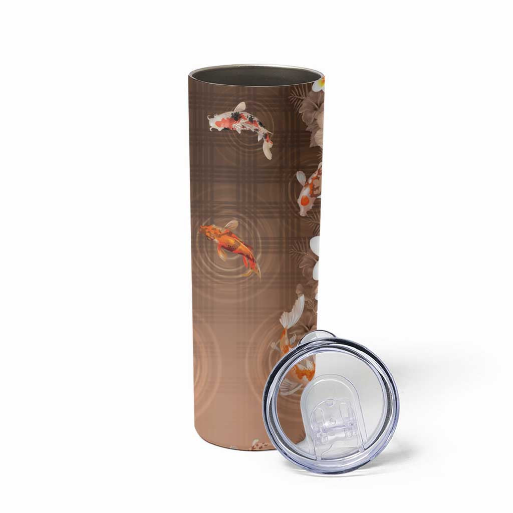 Hawaii And Japan Skinny Tumbler Plumeria Lei With Koi Fish Beige LT05 - Polynesian Pride