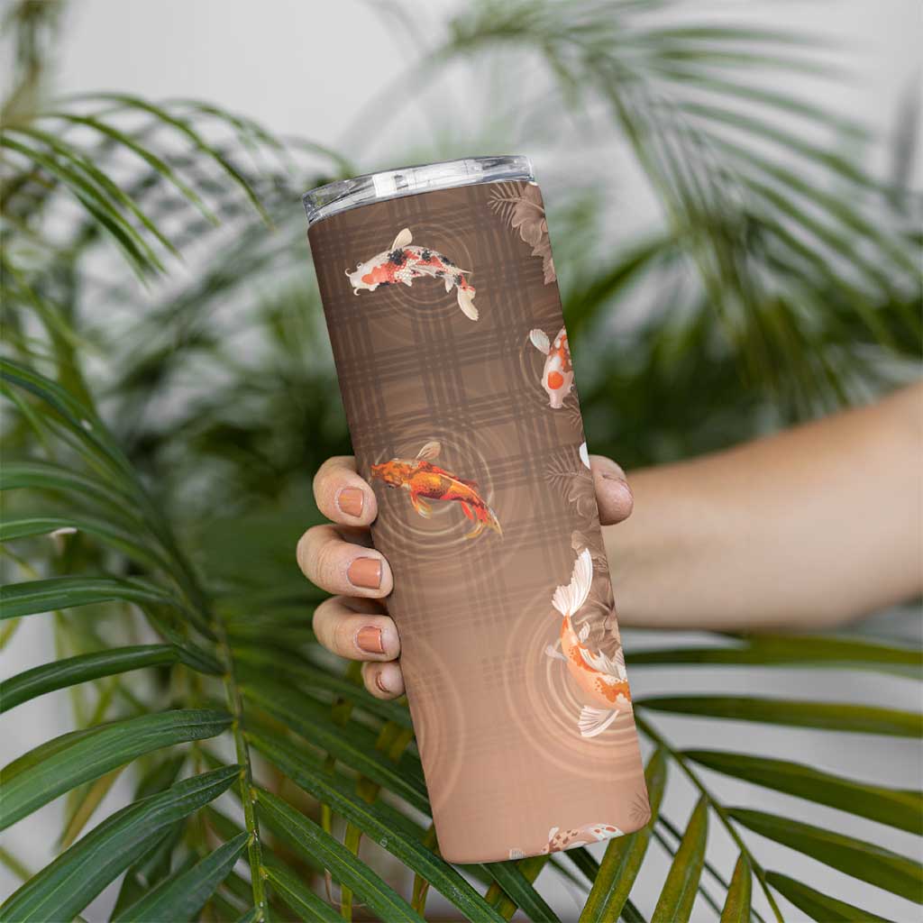 Hawaii And Japan Skinny Tumbler Plumeria Lei With Koi Fish Beige LT05 - Polynesian Pride