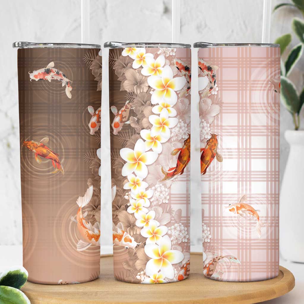 Hawaii And Japan Skinny Tumbler Plumeria Lei With Koi Fish Beige LT05 - Polynesian Pride