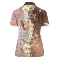 Hawaii And Japan Women Polo Shirt Plumeria Lei With Koi Fish Beige LT05 - Polynesian Pride