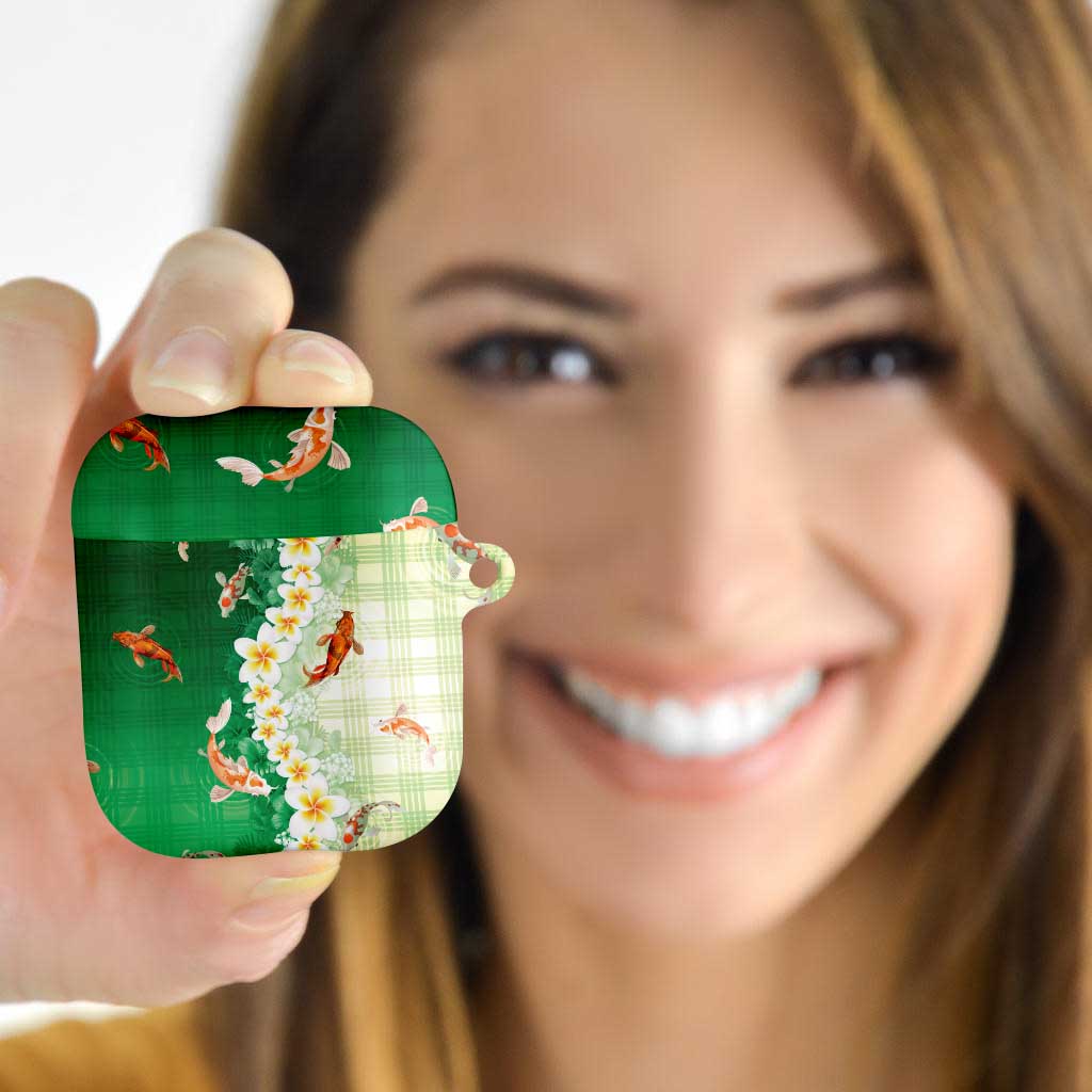 Hawaii And Japan AirPods Case Plumeria Lei With Koi Fish Green - Polynesian Pride
