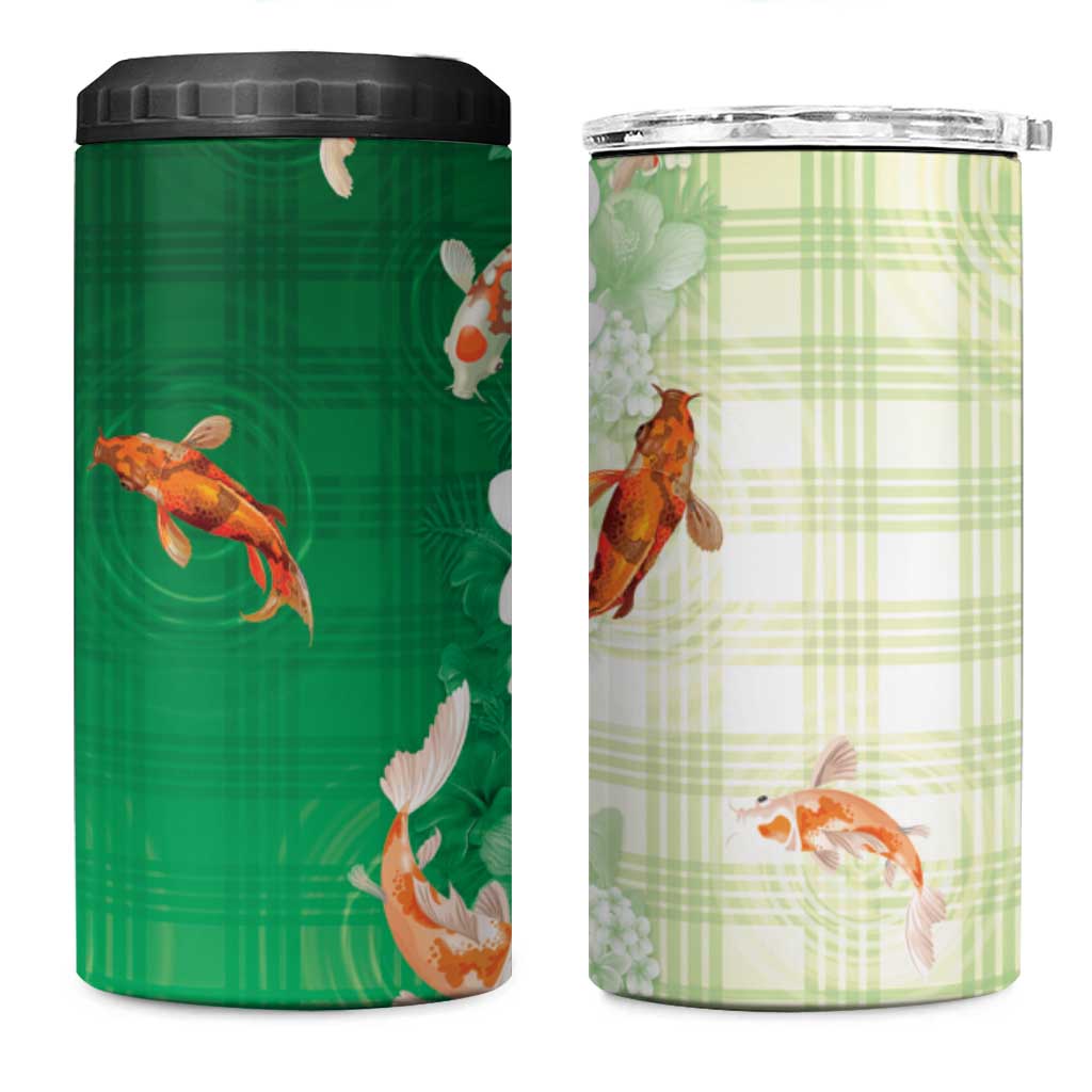 Hawaii And Japan 4 in 1 Can Cooler Tumbler Plumeria Lei With Koi Fish Green LT05 One Size: 16 oz Green - Polynesian Pride