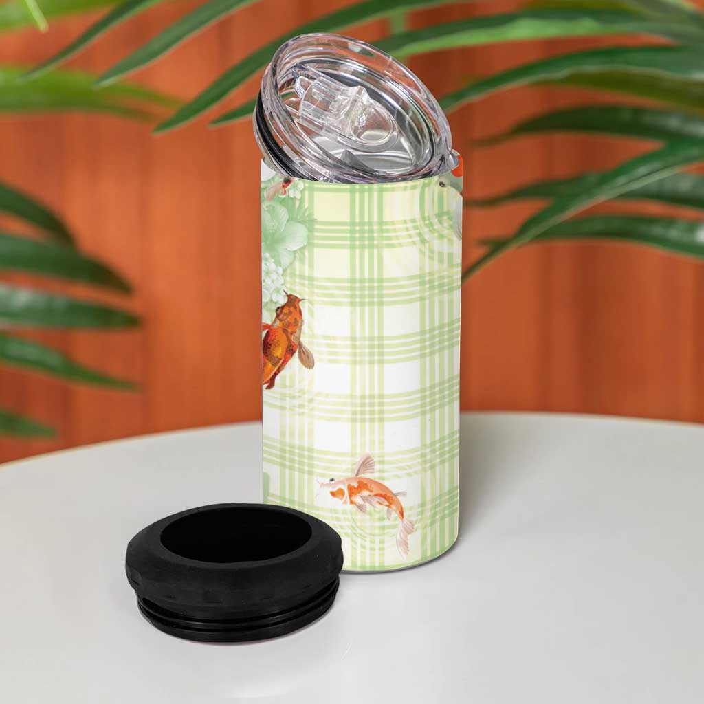 Hawaii And Japan 4 in 1 Can Cooler Tumbler Plumeria Lei With Koi Fish Green LT05 - Polynesian Pride