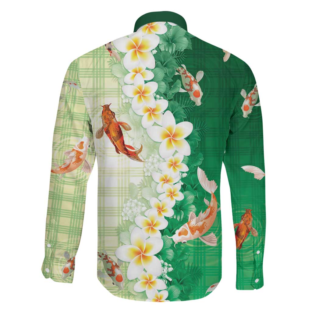 Hawaii And Japan Family Matching Off Shoulder Maxi Dress and Hawaiian Shirt Plumeria Lei With Koi Fish Green LT05 - Polynesian Pride