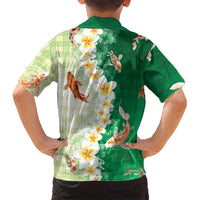 Hawaii And Japan Family Matching Short Sleeve Bodycon Dress and Hawaiian Shirt Plumeria Lei With Koi Fish Green LT05 - Polynesian Pride