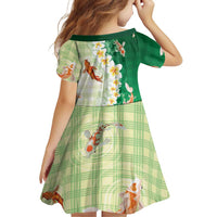 Hawaii And Japan Family Matching Short Sleeve Bodycon Dress and Hawaiian Shirt Plumeria Lei With Koi Fish Green LT05 - Polynesian Pride