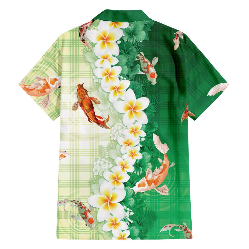 Hawaii And Japan Family Matching Short Sleeve Bodycon Dress and Hawaiian Shirt Plumeria Lei With Koi Fish Green LT05 - Polynesian Pride