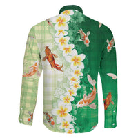 Hawaii And Japan Family Matching Short Sleeve Bodycon Dress and Hawaiian Shirt Plumeria Lei With Koi Fish Green LT05 - Polynesian Pride