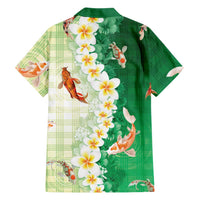 Hawaii And Japan Family Matching Summer Maxi Dress and Hawaiian Shirt Plumeria Lei With Koi Fish Green LT05 - Polynesian Pride