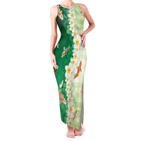 Hawaii And Japan Family Matching Tank Maxi Dress and Hawaiian Shirt Plumeria Lei With Koi Fish Green LT05 Mom's Dress Green - Polynesian Pride