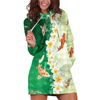 Hawaii And Japan Hoodie Dress Plumeria Lei With Koi Fish Green LT05 Green - Polynesian Pride
