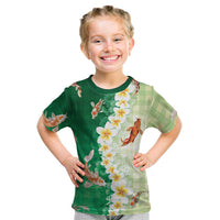 Hawaii And Japan Kid T Shirt Plumeria Lei With Koi Fish Green LT05 Green - Polynesian Pride