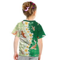 Hawaii And Japan Kid T Shirt Plumeria Lei With Koi Fish Green LT05 - Polynesian Pride