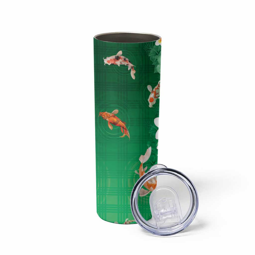 Hawaii And Japan Skinny Tumbler Plumeria Lei With Koi Fish Green LT05 - Polynesian Pride