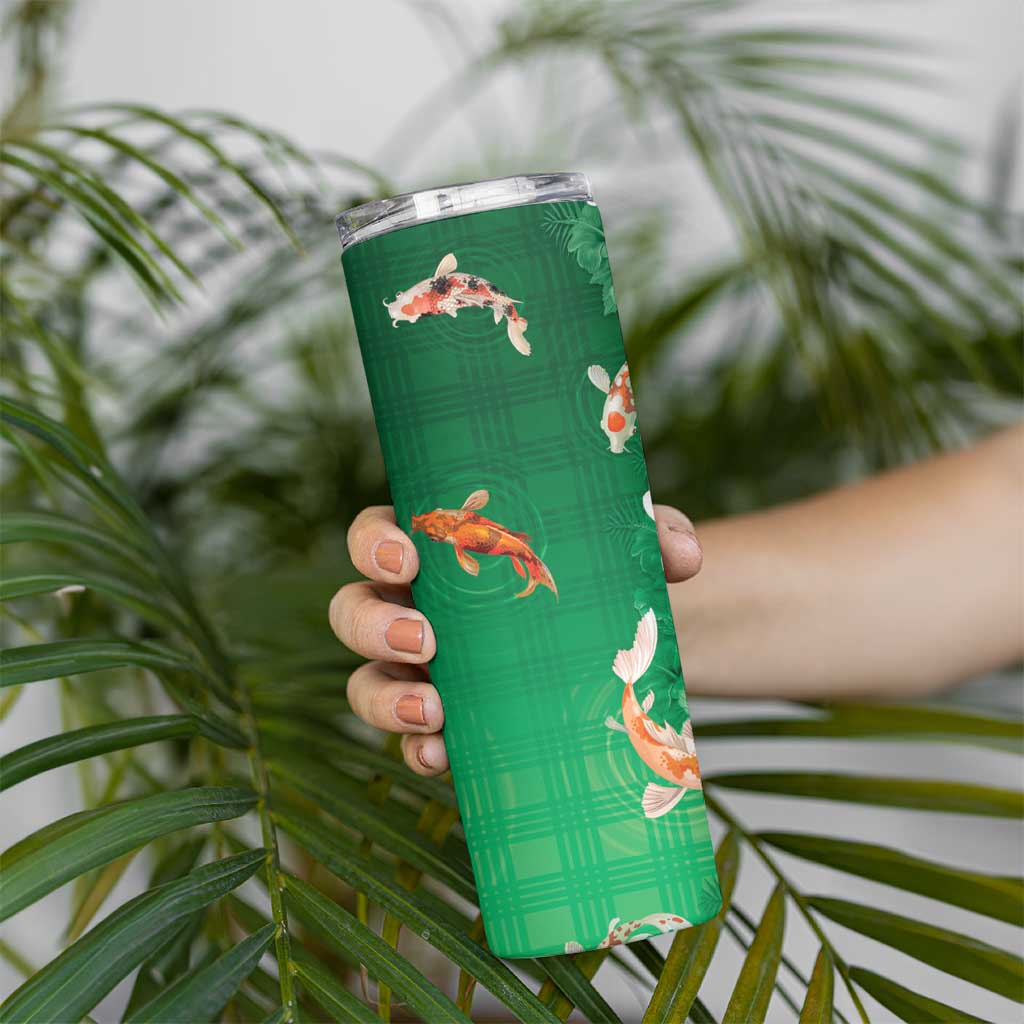 Hawaii And Japan Skinny Tumbler Plumeria Lei With Koi Fish Green LT05 - Polynesian Pride