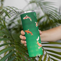 Hawaii And Japan Skinny Tumbler Plumeria Lei With Koi Fish Green LT05 - Polynesian Pride