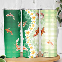 Hawaii And Japan Skinny Tumbler Plumeria Lei With Koi Fish Green LT05 - Polynesian Pride