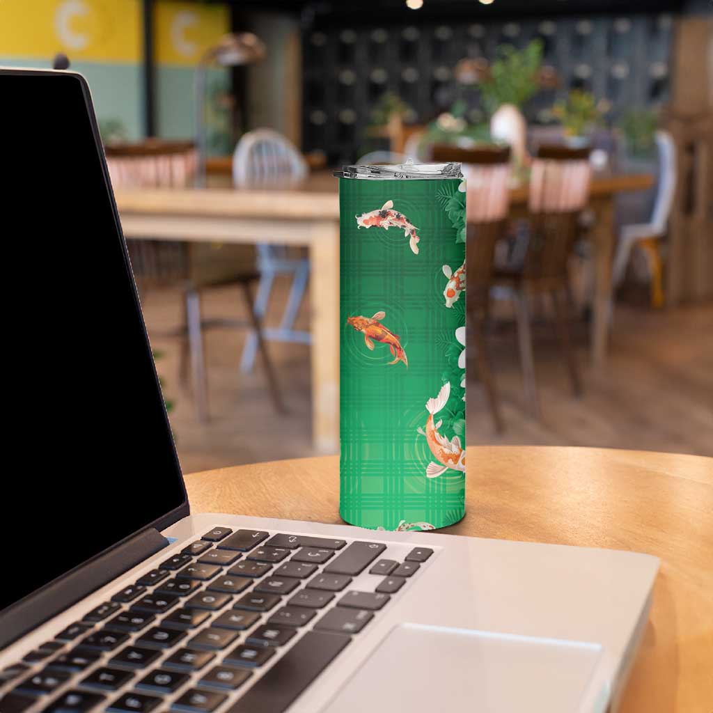 Hawaii And Japan Skinny Tumbler Plumeria Lei With Koi Fish Green LT05 - Polynesian Pride
