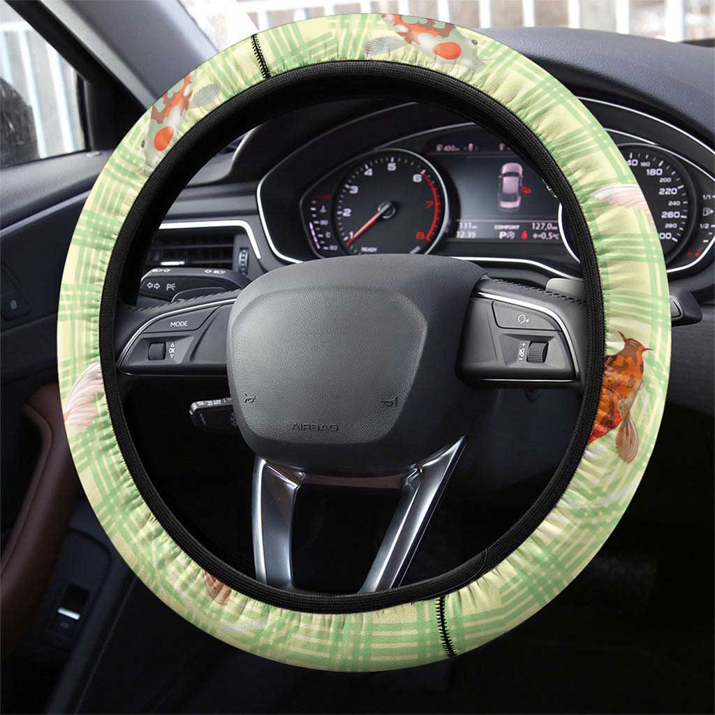 Hawaii And Japan Steering Wheel Cover Plumeria Lei With Koi Fish Green LT05 - Polynesian Pride