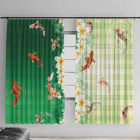 Hawaii And Japan Window Curtain Plumeria Lei With Koi Fish Green LT05 With Hooks Green - Polynesian Pride