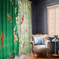 Hawaii And Japan Window Curtain Plumeria Lei With Koi Fish Green LT05 - Polynesian Pride