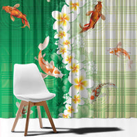 Hawaii And Japan Window Curtain Plumeria Lei With Koi Fish Green LT05 - Polynesian Pride