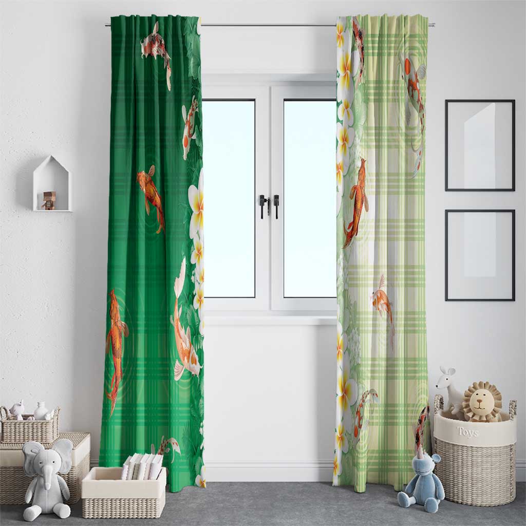 Hawaii And Japan Window Curtain Plumeria Lei With Koi Fish Green LT05 - Polynesian Pride