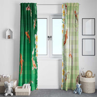 Hawaii And Japan Window Curtain Plumeria Lei With Koi Fish Green LT05 - Polynesian Pride