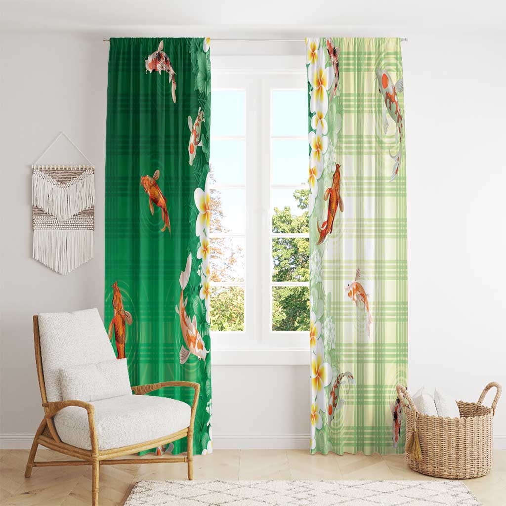 Hawaii And Japan Window Curtain Plumeria Lei With Koi Fish Green LT05 - Polynesian Pride