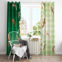 Hawaii And Japan Window Curtain Plumeria Lei With Koi Fish Green LT05 - Polynesian Pride