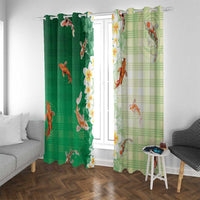 Hawaii And Japan Window Curtain Plumeria Lei With Koi Fish Green LT05 With Grommets Green - Polynesian Pride