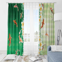 Hawaii And Japan Window Curtain Plumeria Lei With Koi Fish Green LT05 - Polynesian Pride